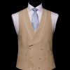 Beige fawn linen double-breasted waistcoat with piping