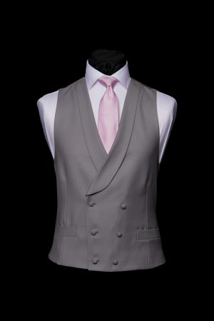 Dove grey wool double-breasted six button waistcoat