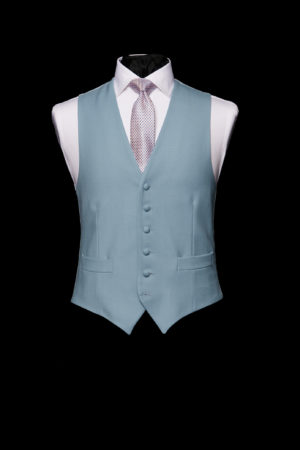 Cornflower blue single breasted six button wool waistcoat
