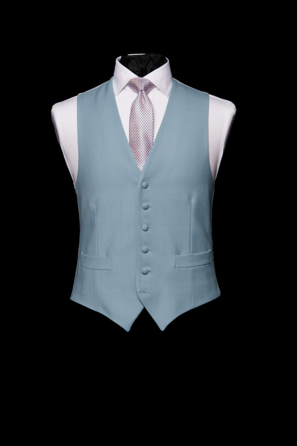 Single breasted cornflower blue wool waistcoat