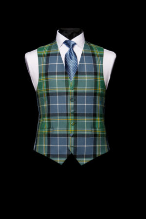Blue and green tartan waistcoat