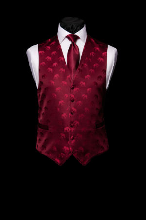 Burgundy silk elephant waistcoat with silk piping