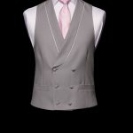 Grey double breasted wool waistcoat with ivory silk piping