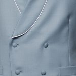 Cornflower blue double breasted wool waistcoat with silk piping