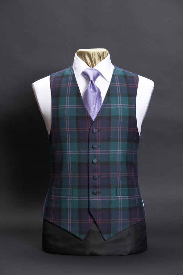 Tartan wool waistcoat with lilac
