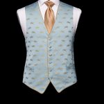 Blue silk base with gold horses waistcoat with gold silk piping