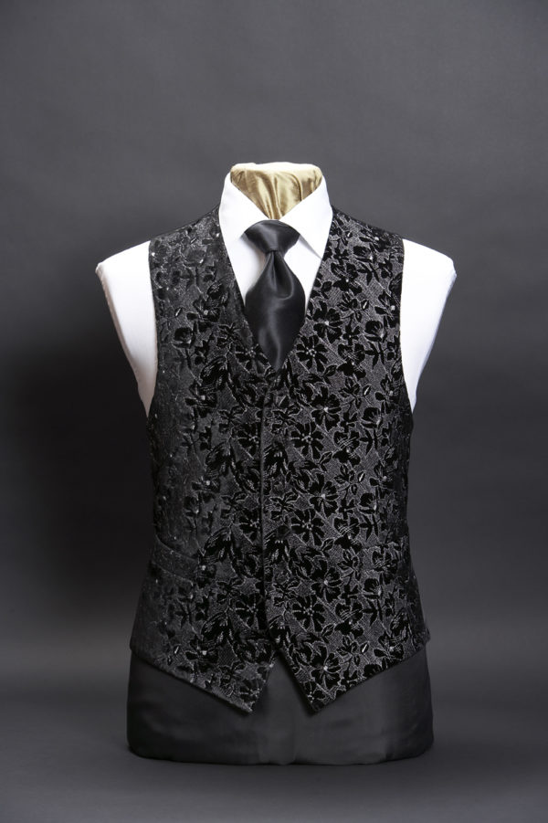 Black velvet embroidered waistcoat with silver embroidery