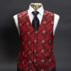 Red silk waistcoat with black and gold floral embroidery