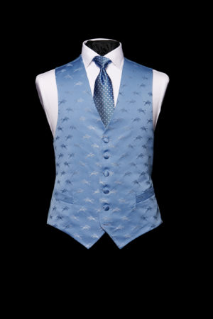 Blue on blue silk horses waistcoat