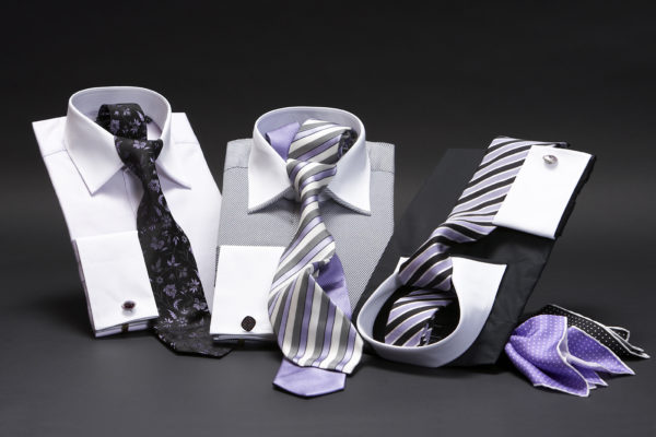 White collar and cuff two fold superfine pure cotton shirts with silk ties