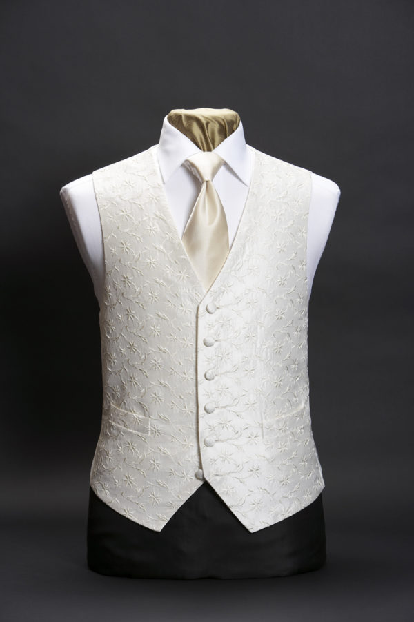 Ivory silk waistcoat with ivory star embroidery