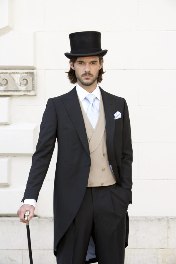Plain black mohair and wool light weight morning suit