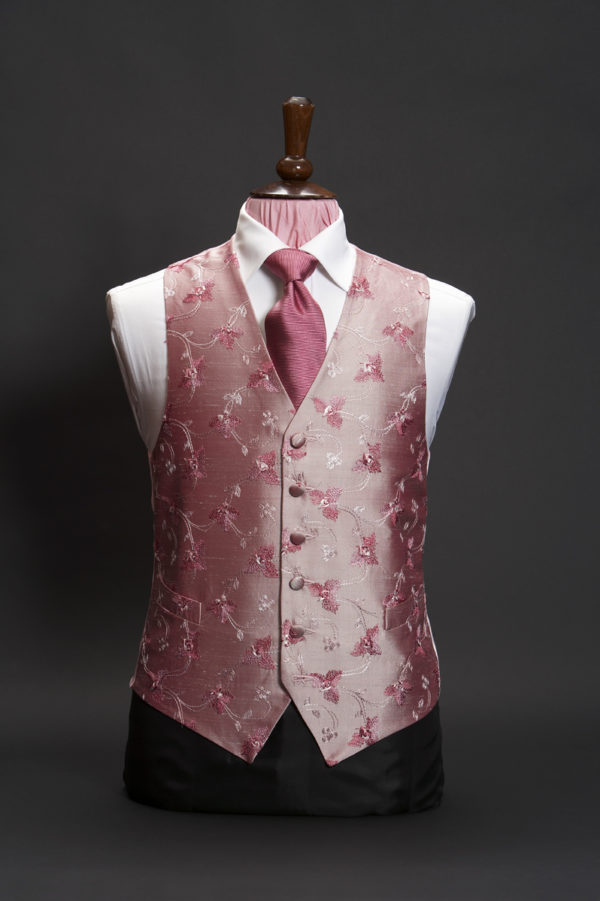 Salmon pink silk waistcoat with dark salmon pink embroidery
