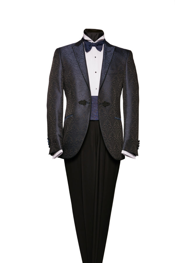 Navy blue brocade dinner jacket