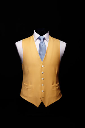 Yellow gaberdine single breasted six button wool waistcoat