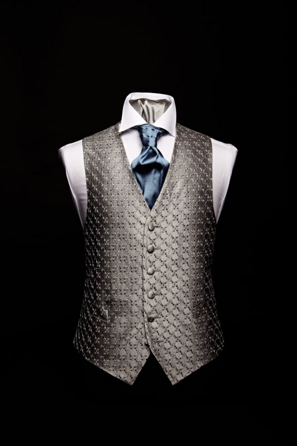 Silver silk diamond pattern embroidered waistcoat