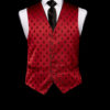 Red silk waistcoat with black bees and silk piping