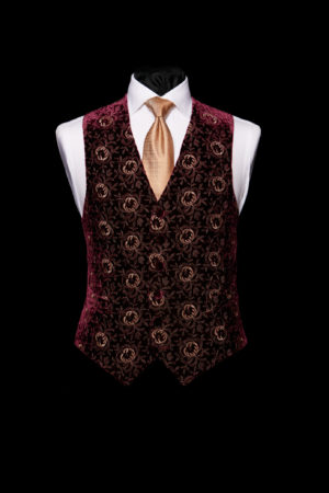 Plum burgundy velvet embroidered waistcoat with gold