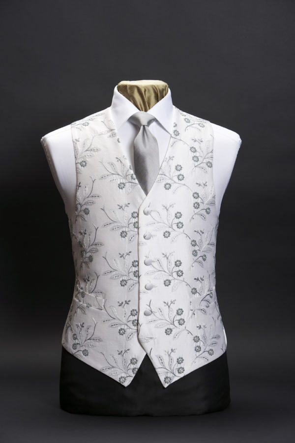 Ivory silk waistcoat with silver grey embroidery