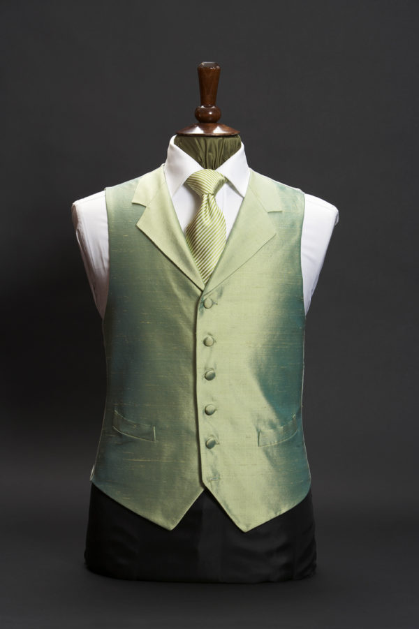 Green and gold iridescent silk waistcoat with lapels