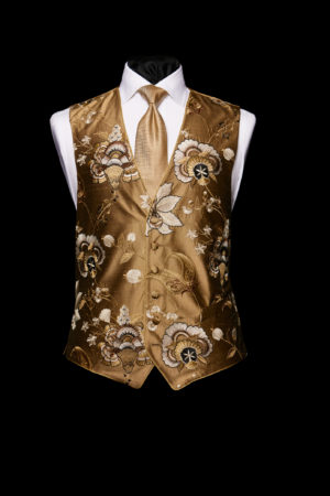 Gold damask silk embroidered waistcoat with gold piping