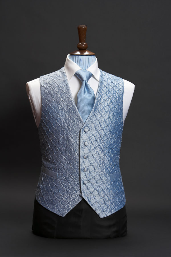Turquoise blue pleated silk waistcoat