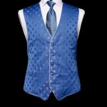 Blue silk base with silver bee waistcoat with silk silver piping