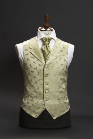 Gold and green silk waistcoat with lions and lapel