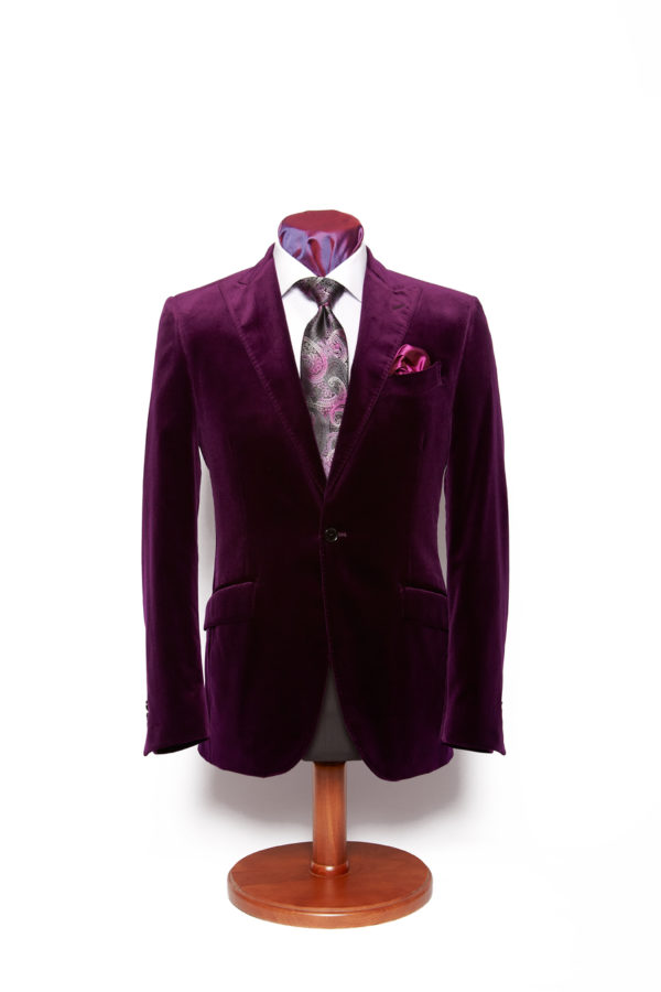 Purple one button velvet single breasted jacket