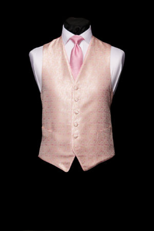 Ivory silk waistcoat with pink tulips and piping