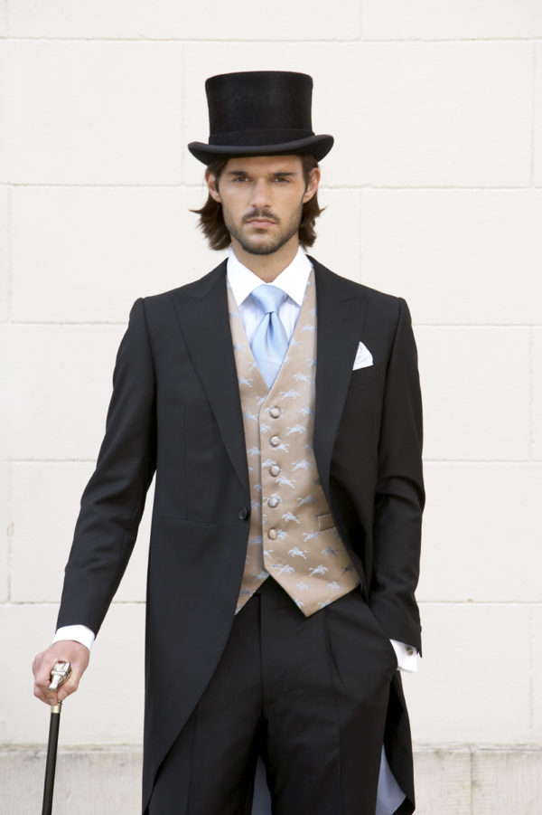 Plain black mohair and wool light weight morning suit