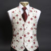 Ivory silk waistcoat with red roses embroidery and red piping