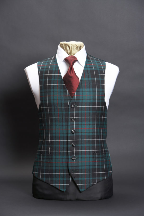 Green and black tartan wool waistcoat