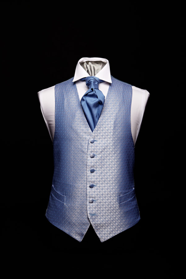 Blue diamond pattern silk lurex waistcoat