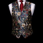 Navy blue silk embroidered limited edition waistcoat with red silk piping