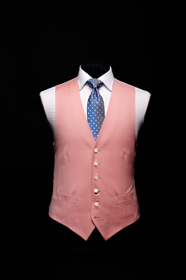 Pink wool gaberdine single breasted waistcoat