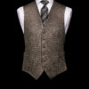 Grey silk and linen woven basket weave waistcoat with black silk piping