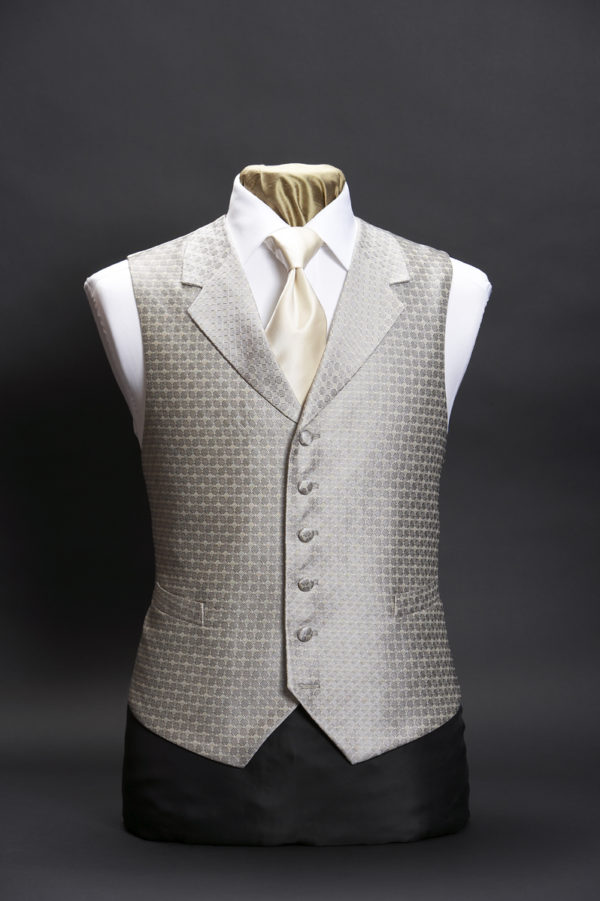 Silver silk diamond lurex waistcoat with lapels