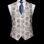 Ivory silk waistcoat with blue and silver embroidery with ivory silk piping