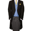 Black herringbone light weight morning coat with silk piping