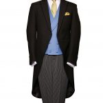 Black herringbone light weight morning coat with silk piping