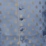 Blue silk base with gold bees waistcoat with gold piping
