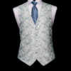 Ivory base light blue embroidery with ivory silk piping