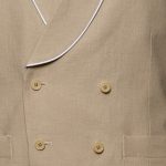 Buff linen double breasted waistcoat with ivory silk piping 