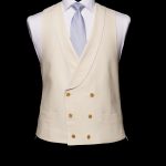 Ivory linen double breasted waistcoat with ivory silk piping