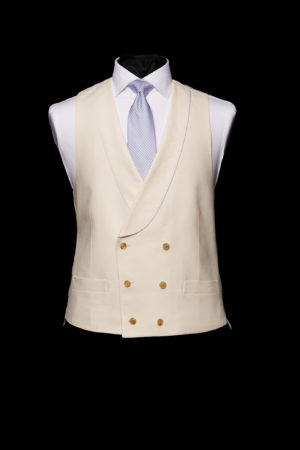 Ivory linen double breasted waistcoat with ivory silk piping