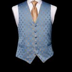 Blue silk base with gold bees waistcoat with gold piping