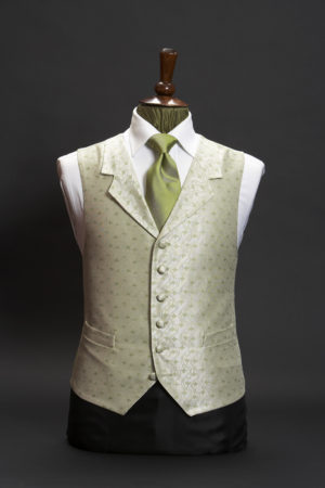 Cream silk waistcoat with green tulips and lapel