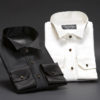 Ivory herringbone silk wing collar dress shirt