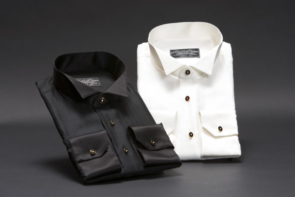 Ivory herringbone silk wing collar dress shirt